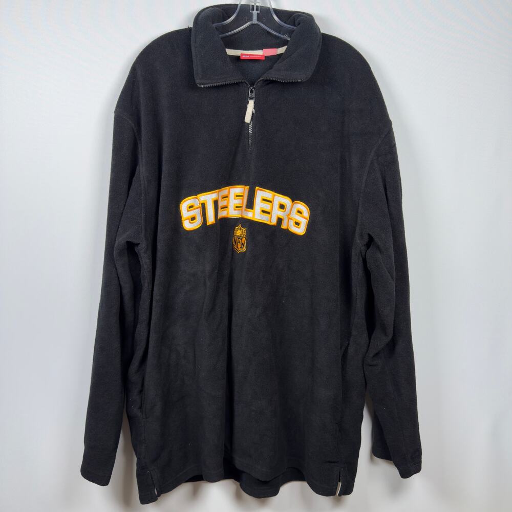 Vintage Reebok Men's 1/4 Zip Jacket NFL Pittsburgh Steelers Black Size 2XL